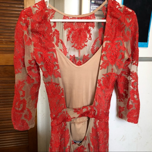 For Love & Lemons Red San Marco Lace Midi Dress S - Picture 12 of 16